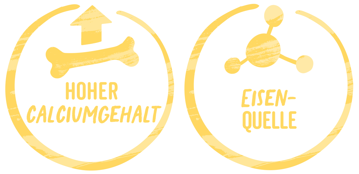 Valess-Symbole für hohen Kalziumgehalt und Eisenquelle